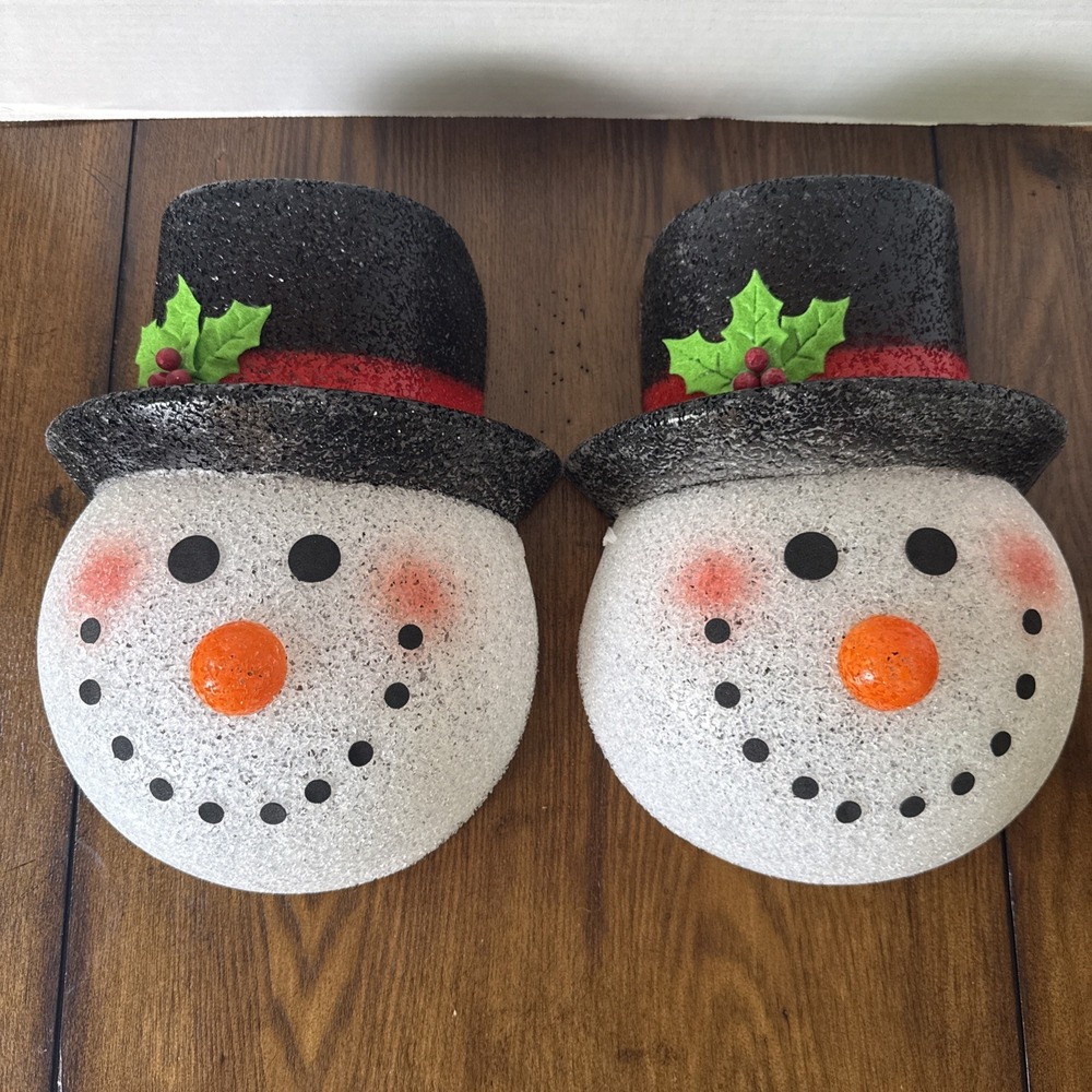 Vtg Melted Plastic Popcorn Snowman Porch Light Covers Outdoor Christmas Snowmen